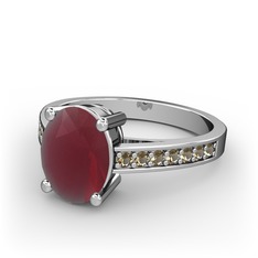 Marvina Tektaş Yüzük - Kök yakut ve dumanlı kuvars 14 ayar beyaz altın yüzük #1ruty58