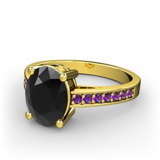 Marvina Tektaş Yüzük - Siyah zirkon ve ametist 14 ayar altın yüzük #1s9siwl