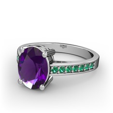 Marvina Tektaş Yüzük - Ametist ve yeşil kuvars 8 ayar beyaz altın yüzük #1sdrowo