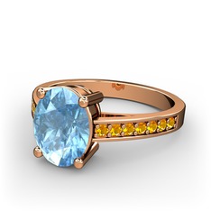 Marvina Tektaş Yüzük - Akuamarin ve sitrin 925 ayar rose altın kaplama gümüş yüzük #1tn311u