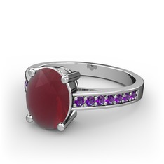 Marvina Tektaş Yüzük - Kök yakut ve ametist 8 ayar beyaz altın yüzük #1txt463