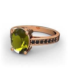 Marvina Tektaş Yüzük - Peridot ve siyah zirkon 18 ayar rose altın yüzük #1w79yot