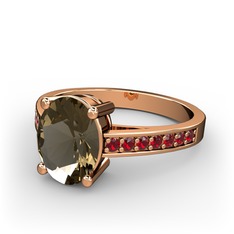 Dumanlı kuvars ve garnet 14 ayar rose altın yüzük
