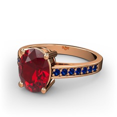 Garnet ve lab safir 18 ayar rose altın yüzük
