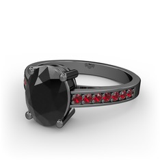 Marvina Tektaş Yüzük - Siyah zirkon ve garnet 925 ayar siyah rodyum kaplama gümüş yüzük #1x71l87