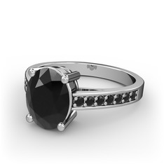 Marvina Tektaş Yüzük - Siyah zirkon 14 ayar beyaz altın yüzük #1xdk8de