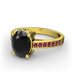 Marvina Tektaş Yüzük - Siyah zirkon ve rodolit garnet 18 ayar altın yüzük #1xpk8g2