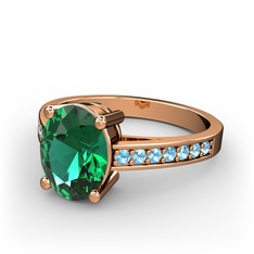 Yeşil kuvars ve akuamarin 18 ayar rose altın yüzük