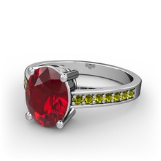 Marvina Tektaş Yüzük - Garnet ve peridot 14 ayar beyaz altın yüzük #1yq2fvn