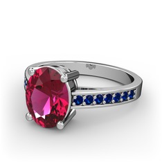 Rodolit garnet ve lab safir 18 ayar beyaz altın yüzük