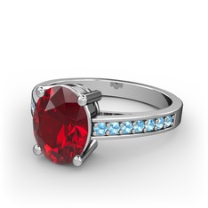 Garnet ve akuamarin 18 ayar beyaz altın yüzük