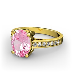 Marvina Tektaş Yüzük - Pembe kuvars ve swarovski 18 ayar altın yüzük #3pjh5g