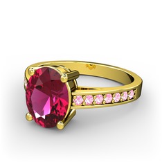Rodolit garnet ve pembe kuvars 8 ayar altın yüzük