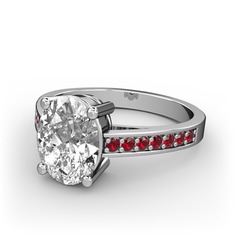 Swarovski ve garnet 14 ayar beyaz altın yüzük