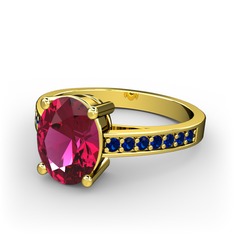 Rodolit garnet ve lab safir 14 ayar altın yüzük