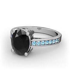Marvina Tektaş Yüzük - Siyah zirkon ve akuamarin 18 ayar beyaz altın yüzük #4andpv
