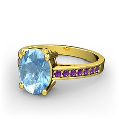 Marvina Tektaş Yüzük - Akuamarin ve ametist 18 ayar altın yüzük #4kxtcu