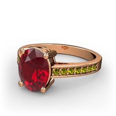 Marvina Tektaş Yüzük - Garnet ve peridot 8 ayar rose altın yüzük #4oyzf3
