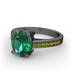 Marvina Tektaş Yüzük - Yeşil kuvars ve peridot 925 ayar siyah rodyum kaplama gümüş yüzük #4vohzd