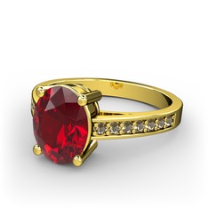 Garnet ve dumanlı kuvars 14 ayar altın yüzük