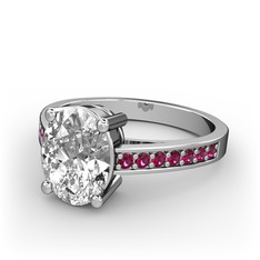 Marvina Tektaş Yüzük - Swarovski ve rodolit garnet 8 ayar beyaz altın yüzük #51trlz