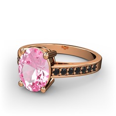 Pembe kuvars ve siyah zirkon 18 ayar rose altın yüzük