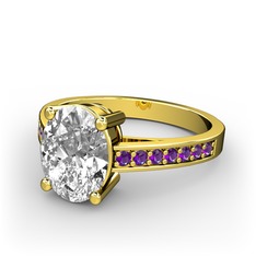 Marvina Tektaş Yüzük - Swarovski ve ametist 8 ayar altın yüzük #5boie3