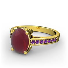 Marvina Tektaş Yüzük - Kök yakut ve ametist 925 ayar altın kaplama gümüş yüzük #5nv210