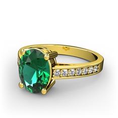 Marvina Tektaş Yüzük - Yeşil kuvars ve pırlanta 925 ayar altın kaplama gümüş yüzük (0.21 karat) #5v2itc
