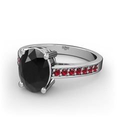 Marvina Tektaş Yüzük - Siyah zirkon ve garnet 8 ayar beyaz altın yüzük #6hzkwr