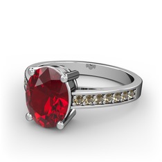 Garnet ve dumanlı kuvars 18 ayar beyaz altın yüzük