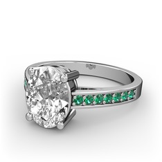 Marvina Tektaş Yüzük - Swarovski ve yeşil kuvars 18 ayar beyaz altın yüzük #76zox1