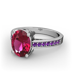 Rodolit garnet ve ametist 8 ayar beyaz altın yüzük