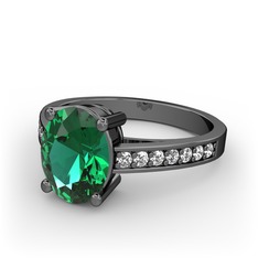 Marvina Tektaş Yüzük - Yeşil kuvars ve swarovski 925 ayar siyah rodyum kaplama gümüş yüzük #7p0x2k