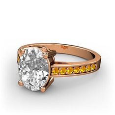 Marvina Tektaş Yüzük - Beyaz zirkon ve sitrin 14 ayar rose altın yüzük #7wij8w