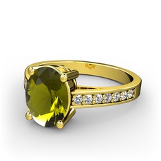 Marvina Tektaş Yüzük - Peridot ve swarovski 14 ayar altın yüzük #85kjmw