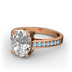 Marvina Tektaş Yüzük - Beyaz zirkon ve akuamarin 8 ayar rose altın yüzük #8odvin