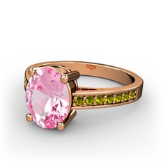 Marvina Tektaş Yüzük - Pembe kuvars ve peridot 18 ayar rose altın yüzük #9kt1j4