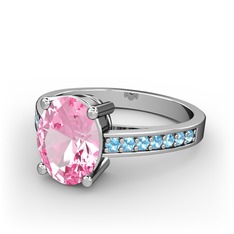 Marvina Tektaş Yüzük - Pembe kuvars ve akuamarin 18 ayar beyaz altın yüzük #aixz3h