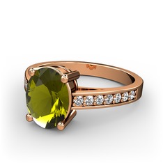 Peridot ve beyaz zirkon 925 ayar rose altın kaplama gümüş yüzük