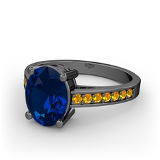 Marvina Tektaş Yüzük - Lab safir ve sitrin 925 ayar siyah rodyum kaplama gümüş yüzük #aoaafy