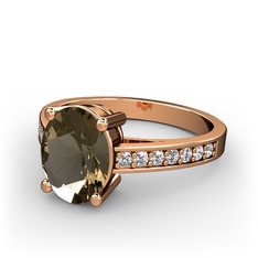 Marvina Tektaş Yüzük - Dumanlı kuvars ve swarovski 18 ayar rose altın yüzük #axi9gh