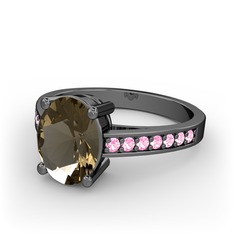 Marvina Tektaş Yüzük - Dumanlı kuvars ve pembe kuvars 925 ayar siyah rodyum kaplama gümüş yüzük #b36lrb