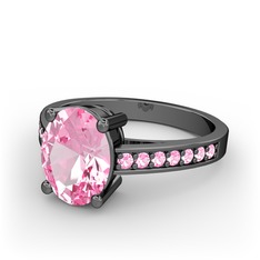Marvina Tektaş Yüzük - Pembe kuvars 925 ayar siyah rodyum kaplama gümüş yüzük #b5vsf7