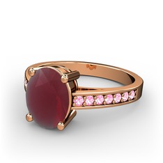 Kök yakut ve pembe kuvars 8 ayar rose altın yüzük