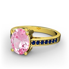 Pembe kuvars ve lab safir 8 ayar altın yüzük