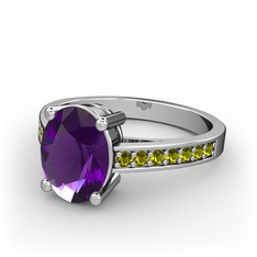 Marvina Tektaş Yüzük - Ametist ve peridot 8 ayar beyaz altın yüzük #ckit2b