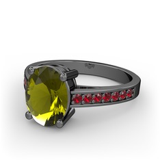 Marvina Tektaş Yüzük - Peridot ve garnet 925 ayar siyah rodyum kaplama gümüş yüzük #eolr7i