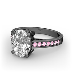 Marvina Tektaş Yüzük - Swarovski ve pembe kuvars 925 ayar siyah rodyum kaplama gümüş yüzük #ffo3hn