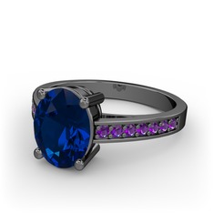 Marvina Tektaş Yüzük - Lab safir ve ametist 925 ayar siyah rodyum kaplama gümüş yüzük #fjvx56